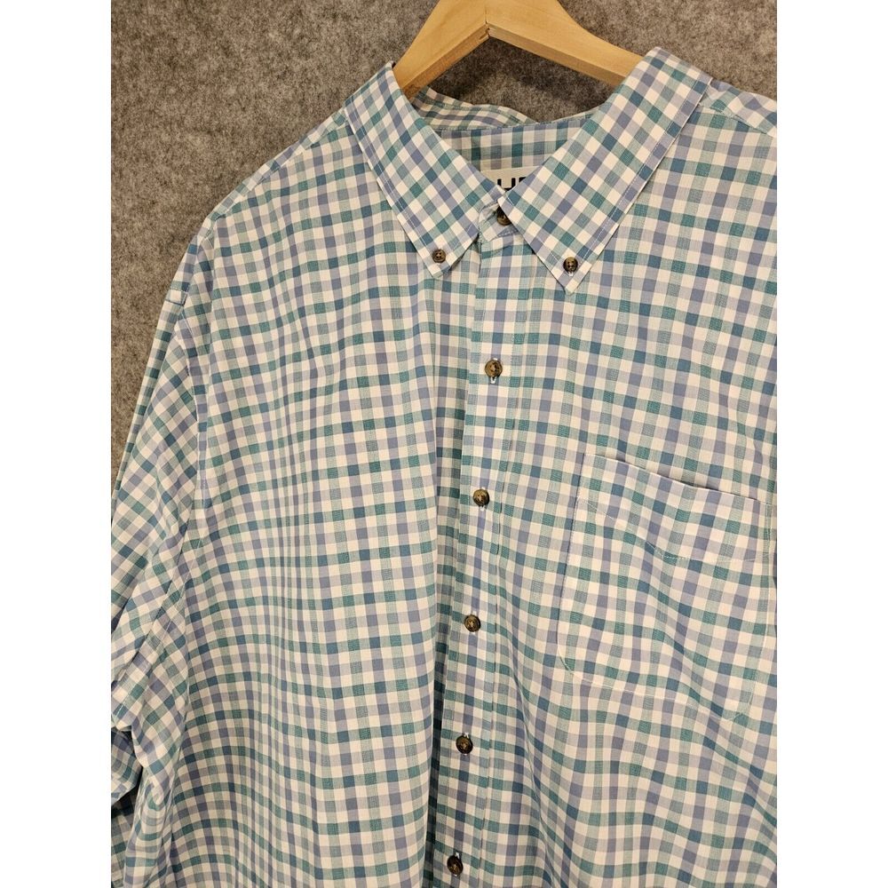 HB Harbor Bay Plaid Shirt Mens 3XL Long Sleeve Button Blue White‎ Gingham Check